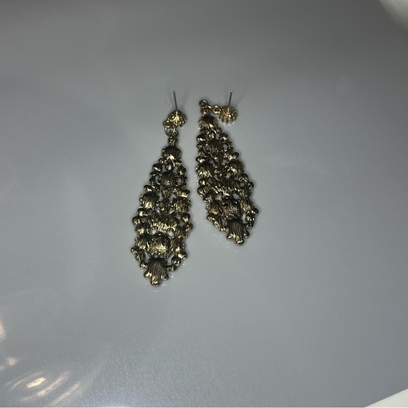 Vintage gold tone Black And Clear Rhinestone Chandelier Dangle Earrings - Picture 3 of 3